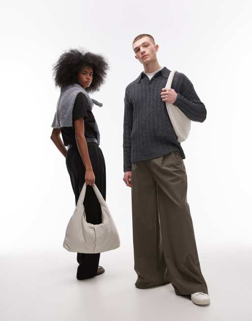 OLEND - Nico - Borsa da spalla grande in nylon color sabbia