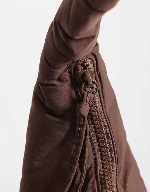 OLEND - Nico - Chokoladebrun stor skuldertaske i nylon, 4 af 4