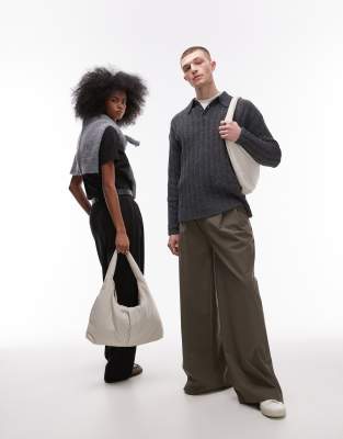 OLEND - Nico - Große Nylon-Schultertasche in Sand-Weiß