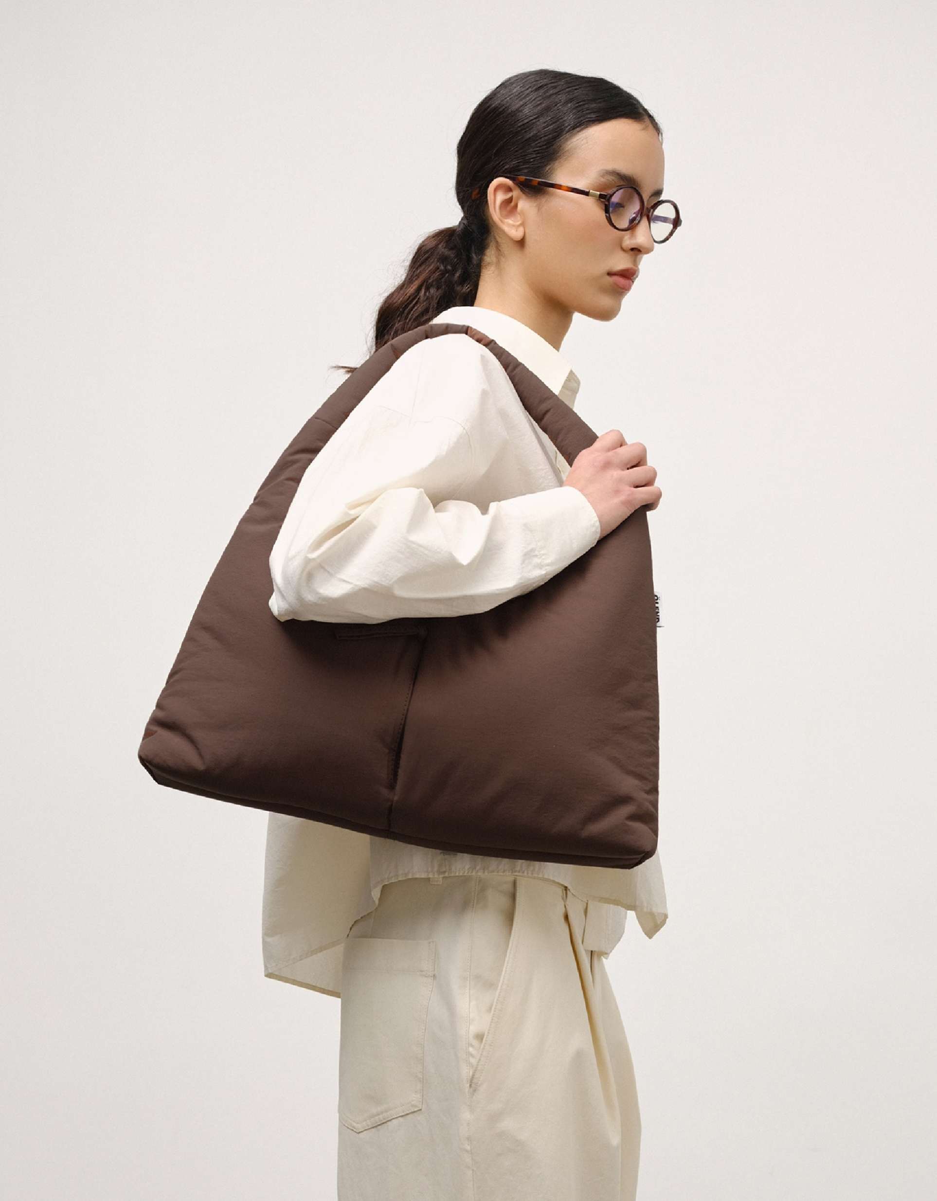 olend nico large nylon shoulder bag in chocolate brown