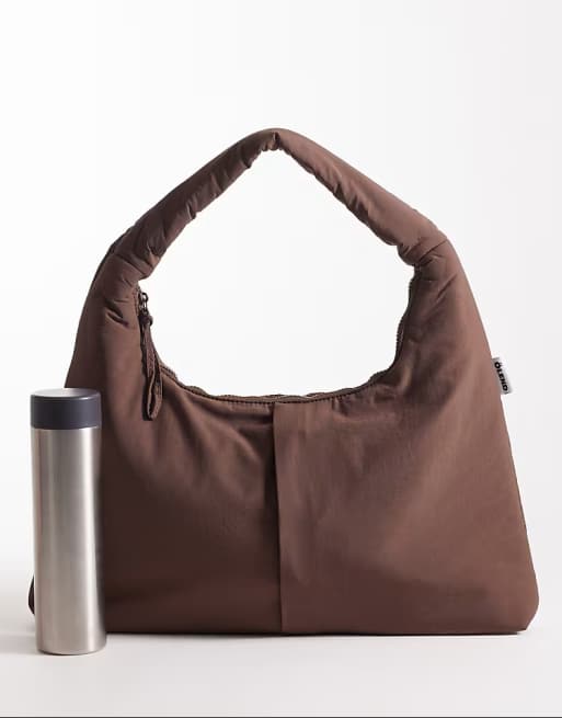 OLEND Nico large nylon shoulder bag in chocolate brown, 2 of 4