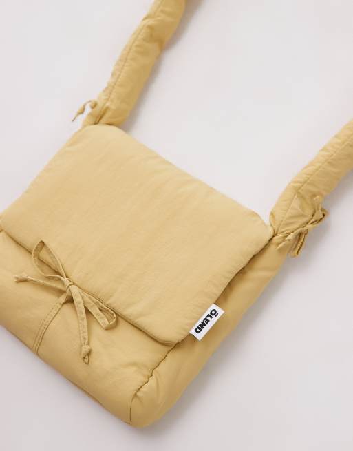 OLEND - Nina - Borsa a tracolla morbida in nylon color lime con manico arricciato e patta superiore, 4 di 4