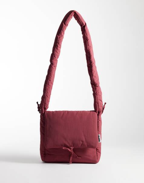 OLEND nina soft nylon crossbody flapover bag with ruched handle in cherry red - view 1
