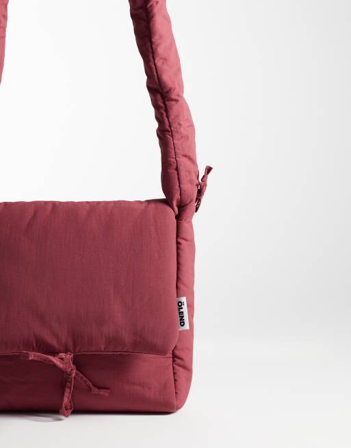OLEND nina soft nylon crossbody flapover bag with ruched handle in cherry red, 3 of 4