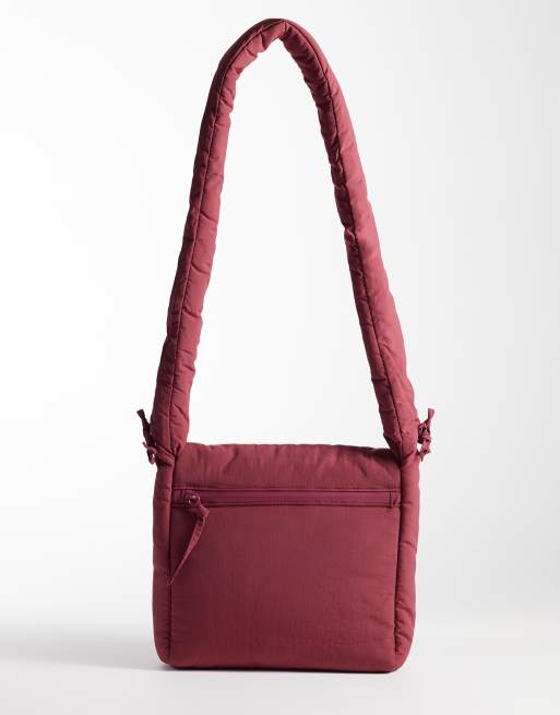 OLEND nina soft nylon crossbody flapover bag with ruched handle in cherry red, 4 of 4