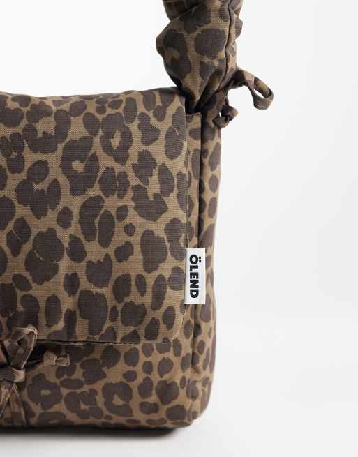 OLEND nina soft nylon crossbody flapover bag with ruched handle in leopard print, 2 of 4