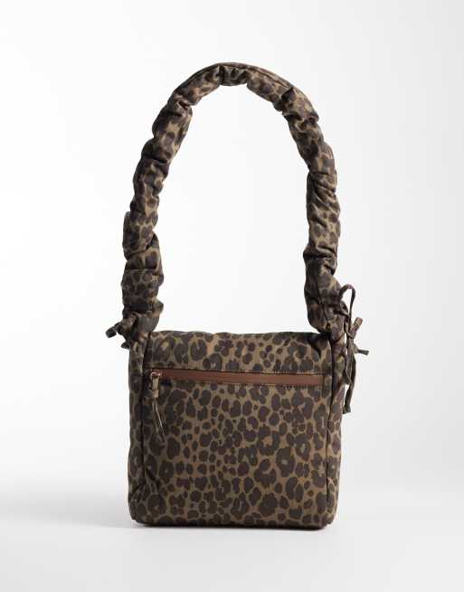 OLEND nina soft nylon crossbody flapover bag with ruched handle in leopard print, 4 of 4