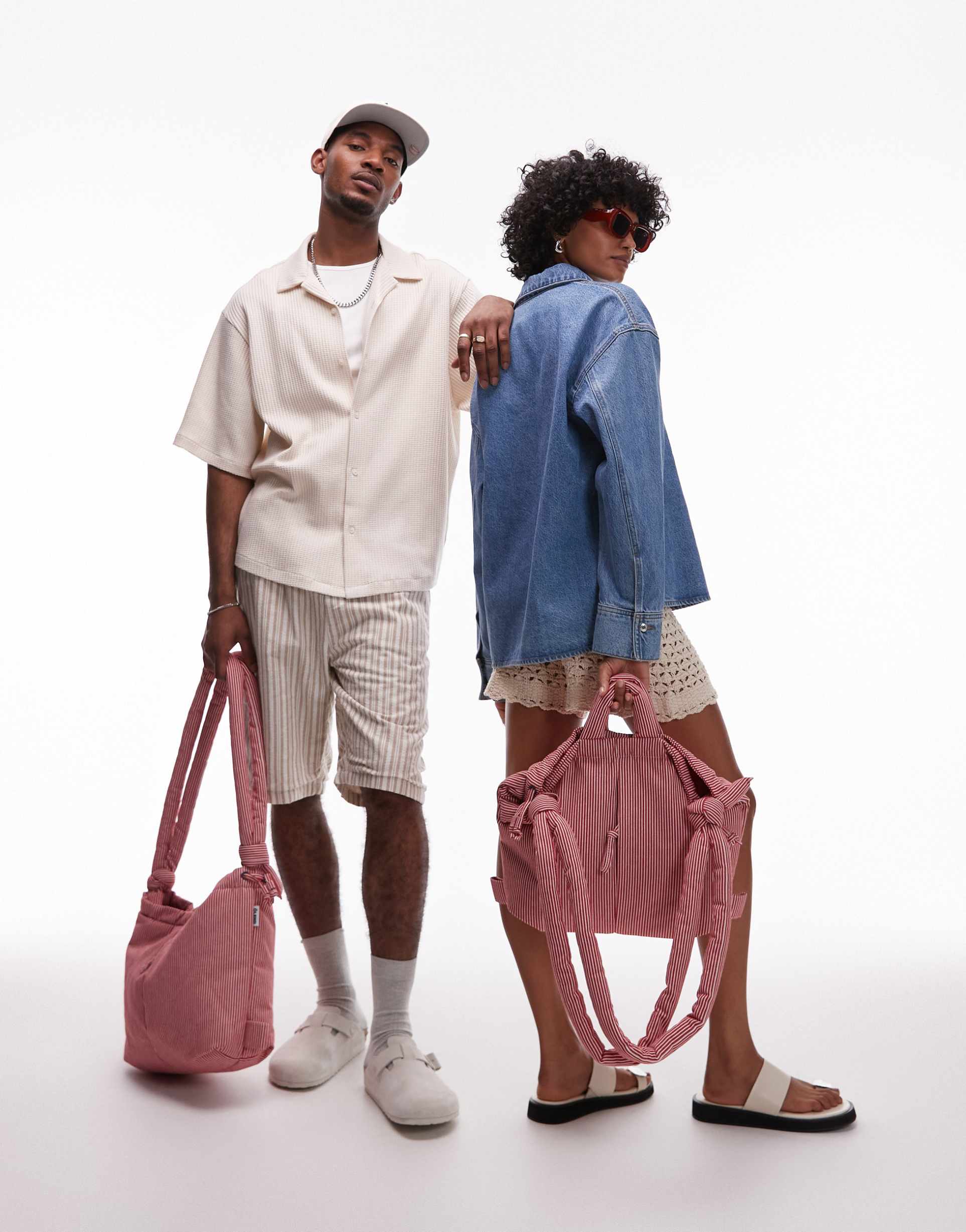 olend ona cotton multiwear crossbody bag in red stripe