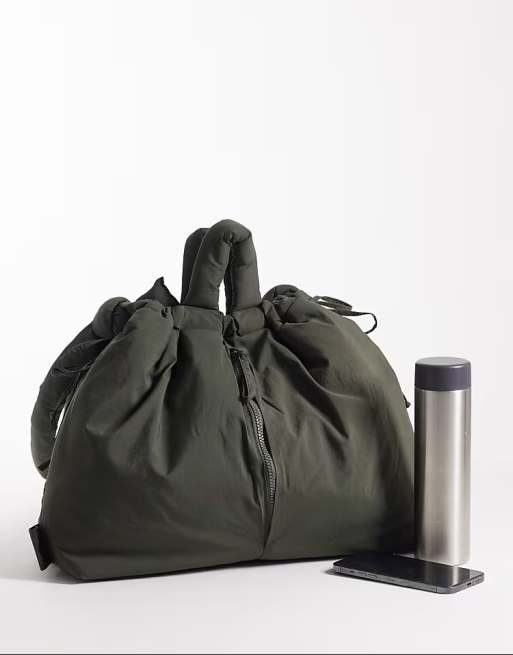 ÖLEND - Ona - Grand sac bandoulière en nylon souple à multiples options de porté - Kaki, 3 de 4