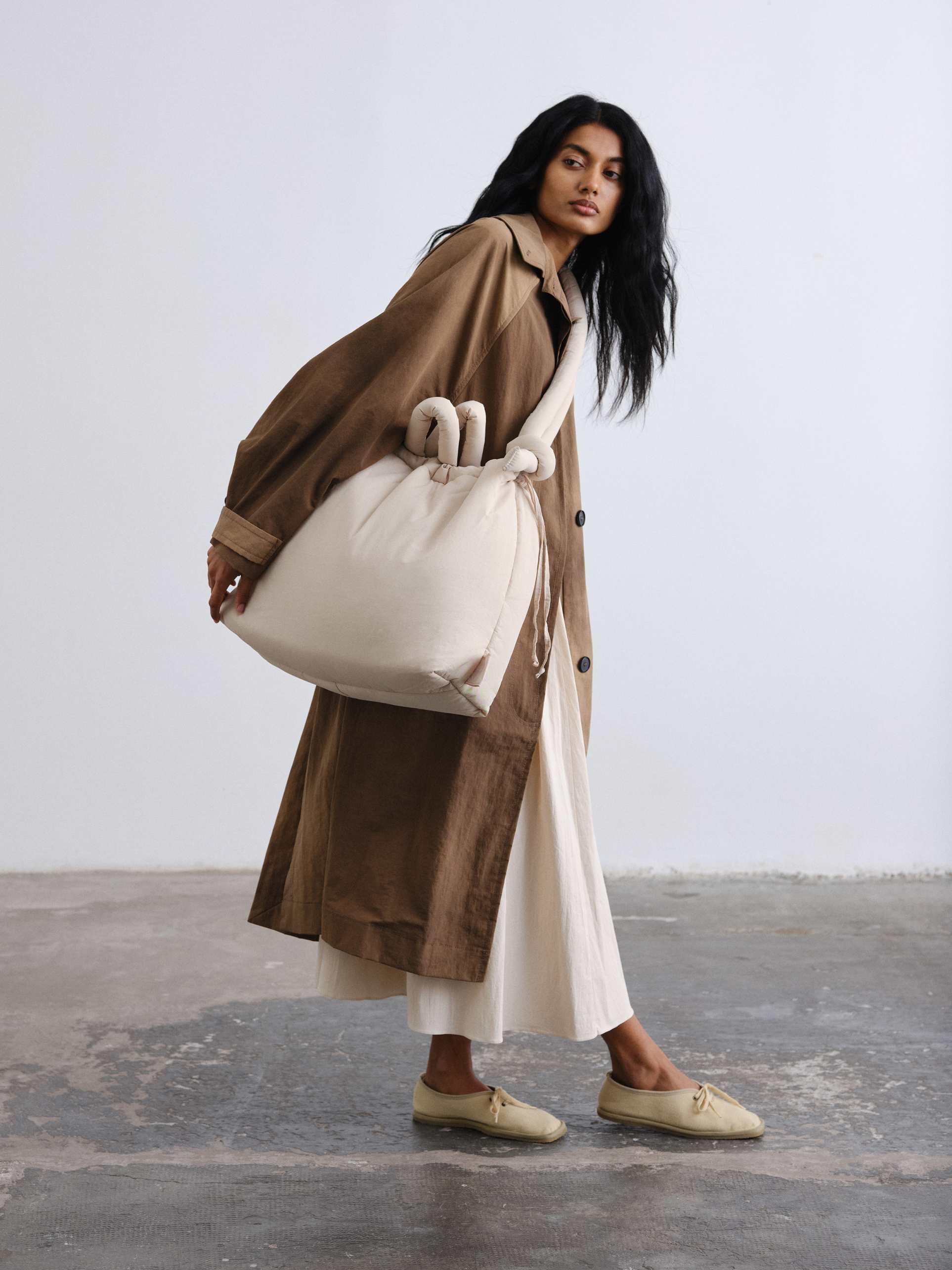 olend ona large soft nylon multiwear crossbody bag in sand