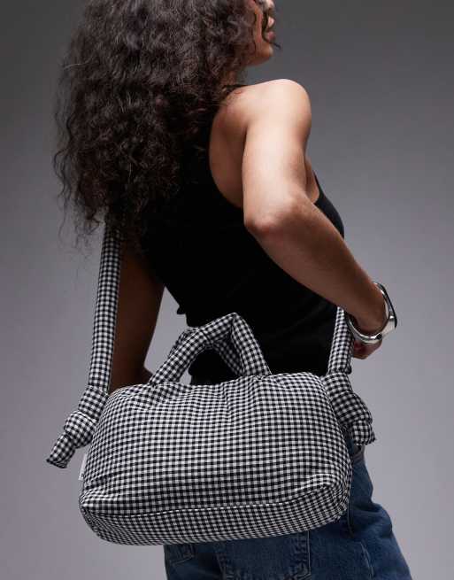 ÖLEND - Ona - Mini-sac bandoulière multipositions en coton à carreaux vichy - Noir et blanc , 4 de 4