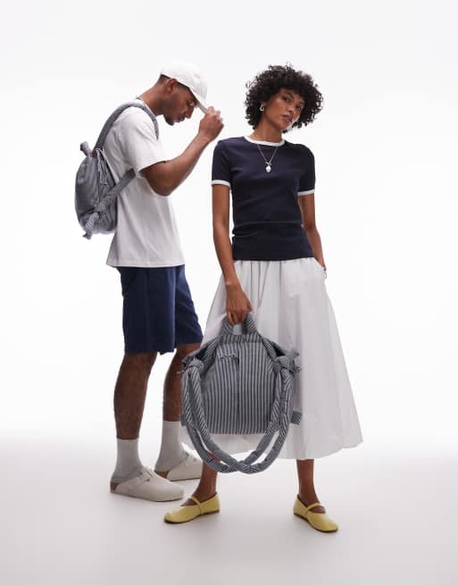ÖLEND - Ona - Sac bandoulière multipositions en coton rayé - Bleu 