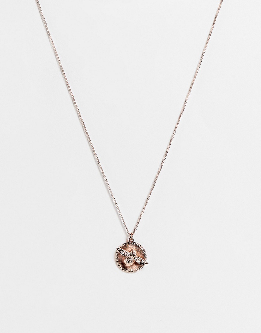 Olivia Burton 3D Bee And Coin Necklace In Rose Gold