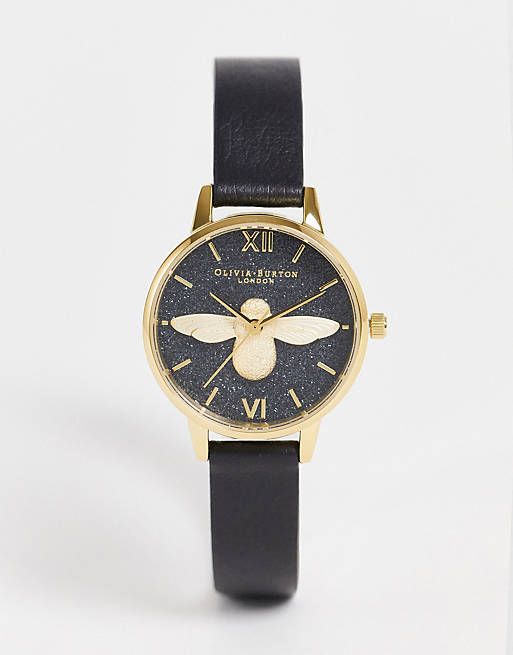 Olivia burton bee face watch with black and gold details