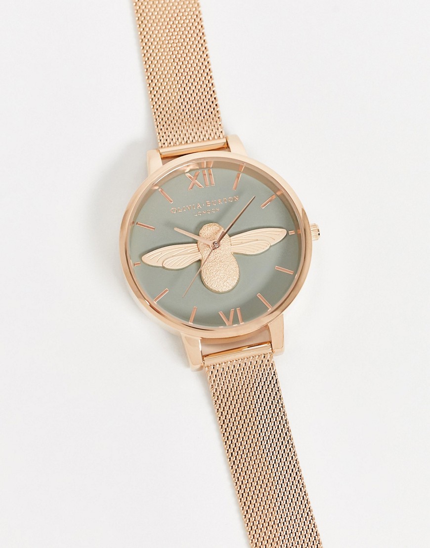 Olivia Burton bee rose gold watch with mesh strap