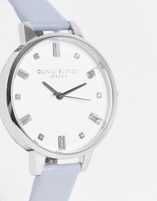 Olivia Burton bejewelled demi dial watch in blue and silver
