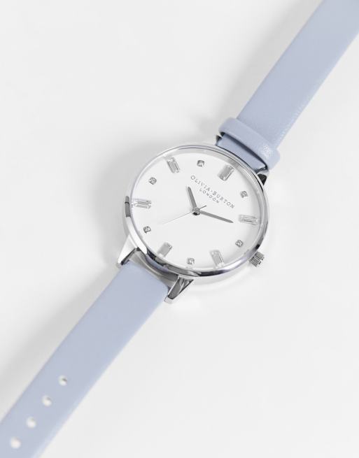 Olivia Burton bejewelled demi dial watch in blue and silver ASOS