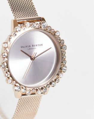 Olivia Burton bubble case mesh strap watch in rose gold