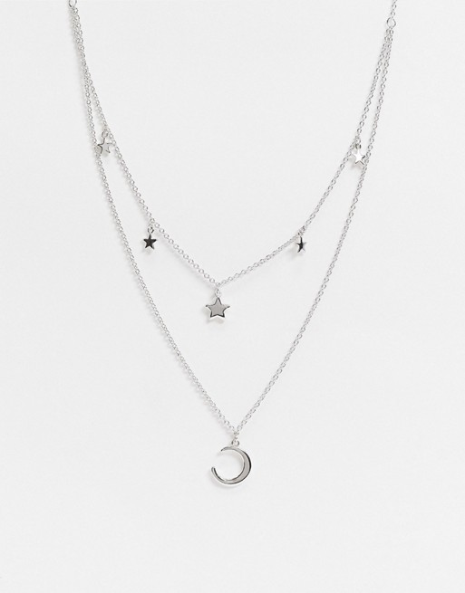 Olivia Burton celestial double crescent moon and star necklace in silver