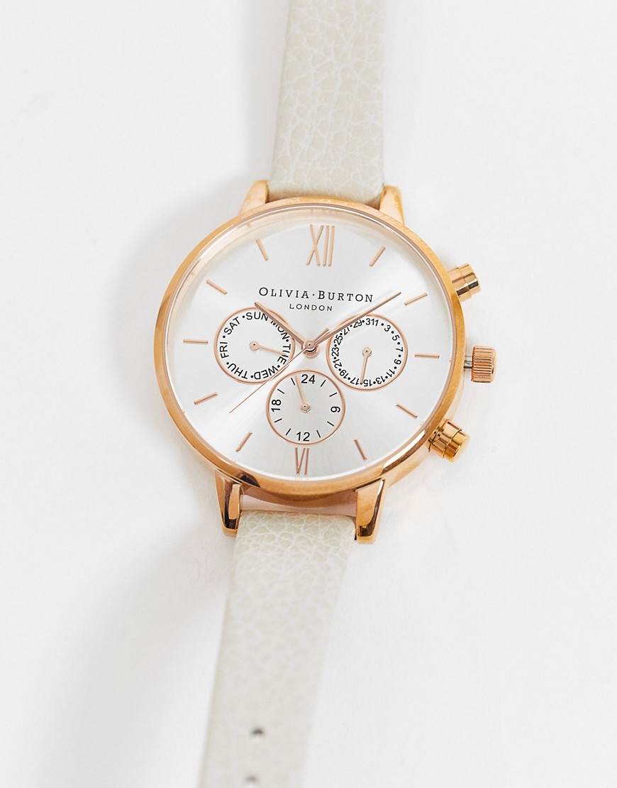 Olivia Burton chrono leather watch in mink and rose gold-White