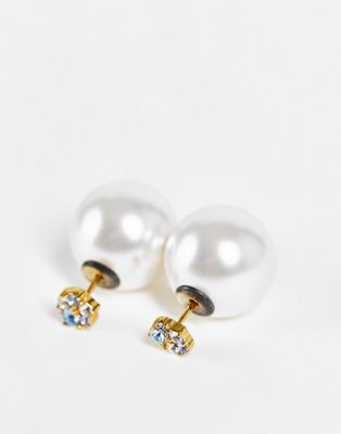 Olivia burton faux pearl earrings with blue and white crystals