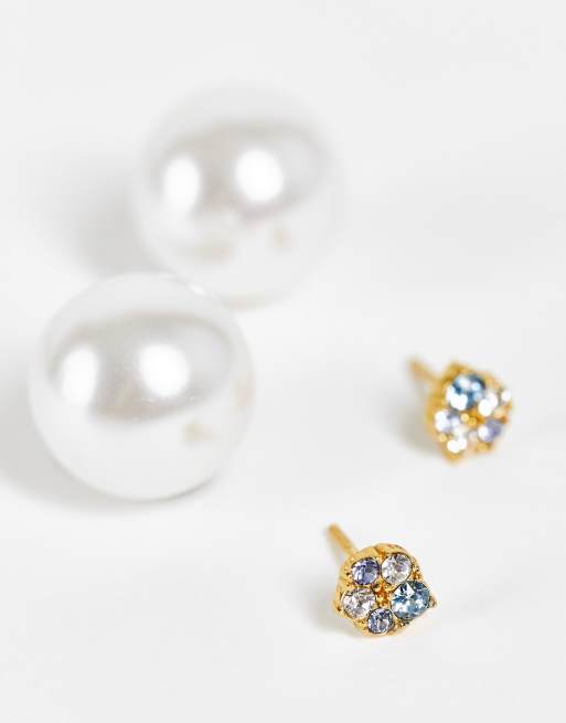 Olivia Burton faux pearl earrings with blue and white crystals, 2 of 4