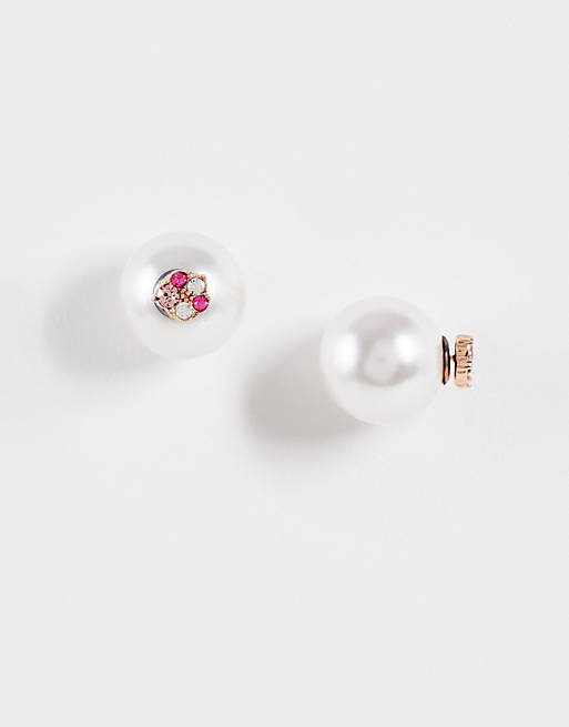 Olivia burton faux pearl earrings with pink and white crystals