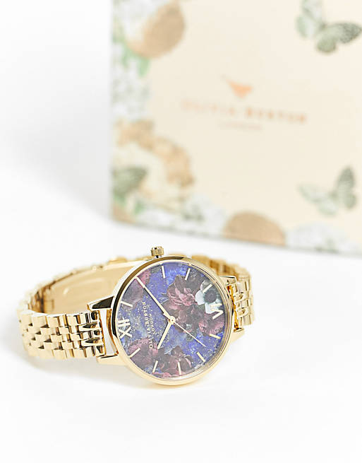 Olivia Burton floral face watch with strap in gold