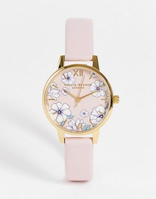 Olivia Burton flower dial watch in pink and gold