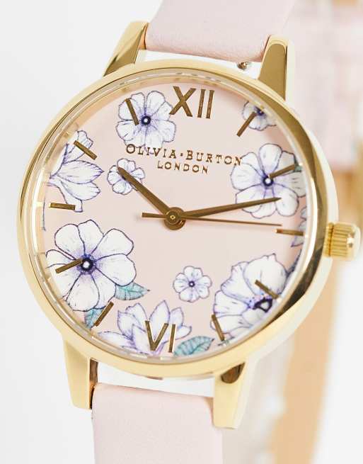 Olivia Burton flower dial watch in pink and gold