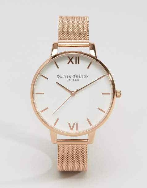 Olivia Burton – Gewebte Armbanduhr in Roségold mit großem Zifferblatt
