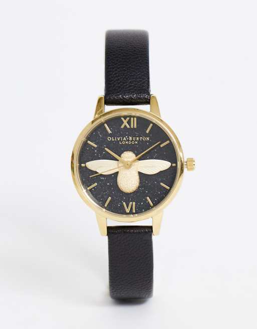 Olivia Burton Glitter Dial 3D Bee eco watch in black