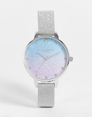 Olivia Burton glitter ombre watch in silver