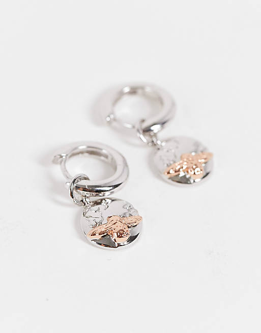 Olivia Burton Globe Bee Huggie Earrings in Silver and Rose gold