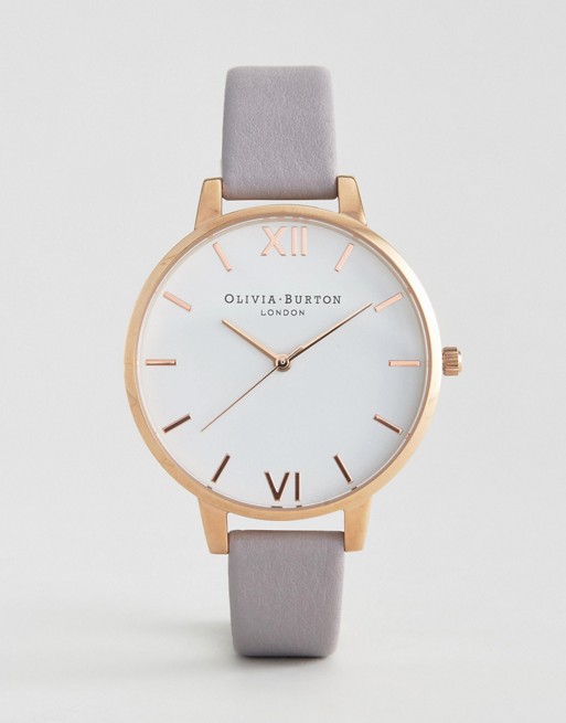 Olivia Burton grey lilac large white dial leather watch