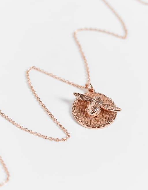 Olivia Burton – Halskette in Roségold mit Anhänger in Form einer Münze und 3D-Biene, 2 von 4