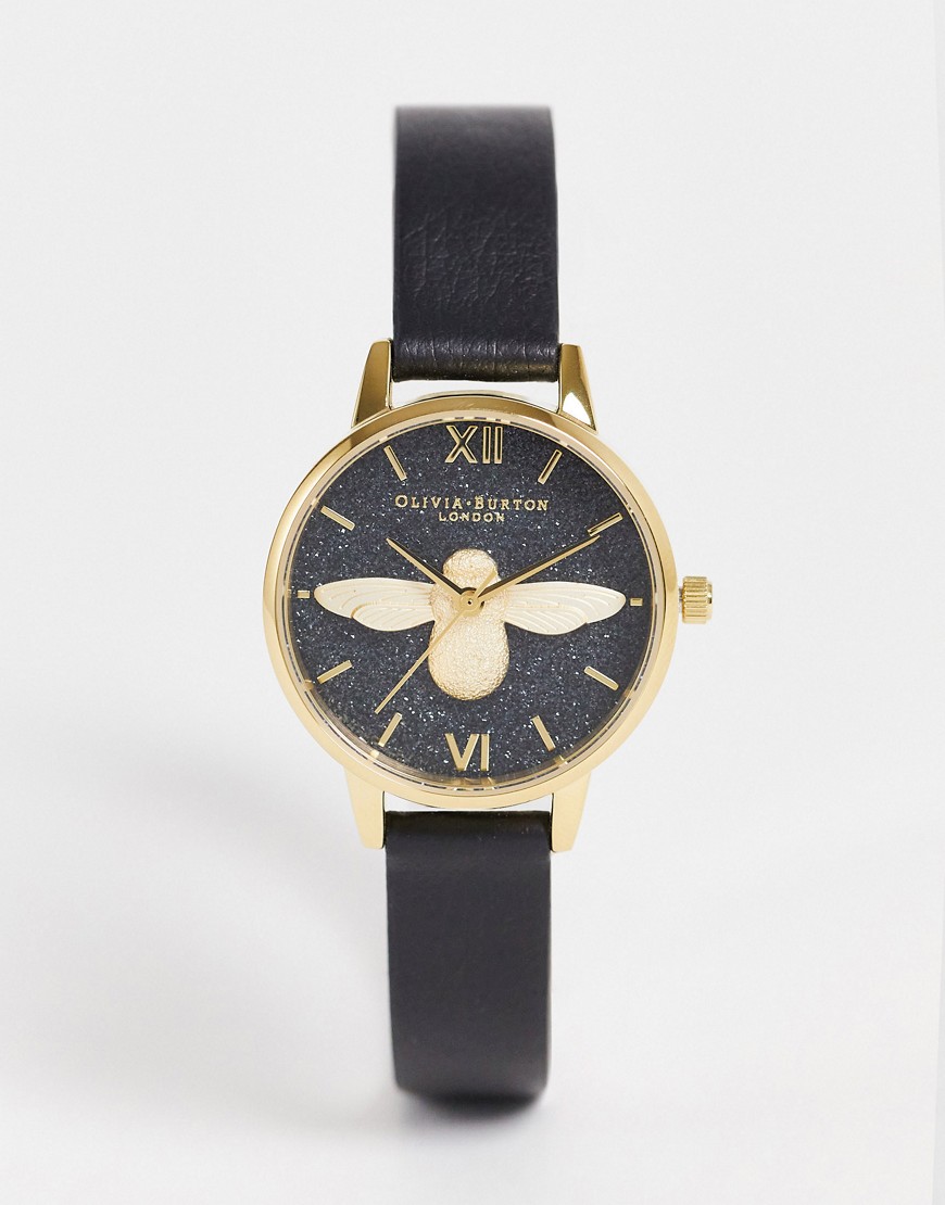 Olivia Burton - Horloge met bij op wijzerplaat in zwart met gouden details