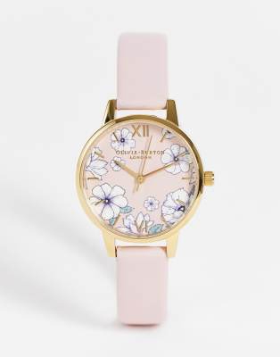 Olivia Burton - Horloge met bloemen op de wijzerplaat in roze met goud |  ASOS