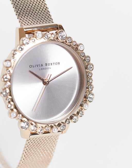 Olivia Burton - Horloge met bubbels rondom de wijzerplaat en bandje van mesh in rosé goud