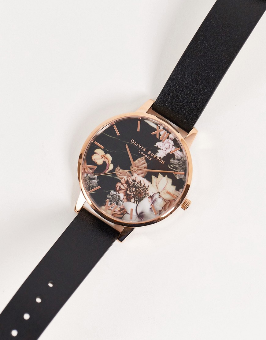 Olivia Burton - Horloge met marmer- en bloemenprint in roségoud