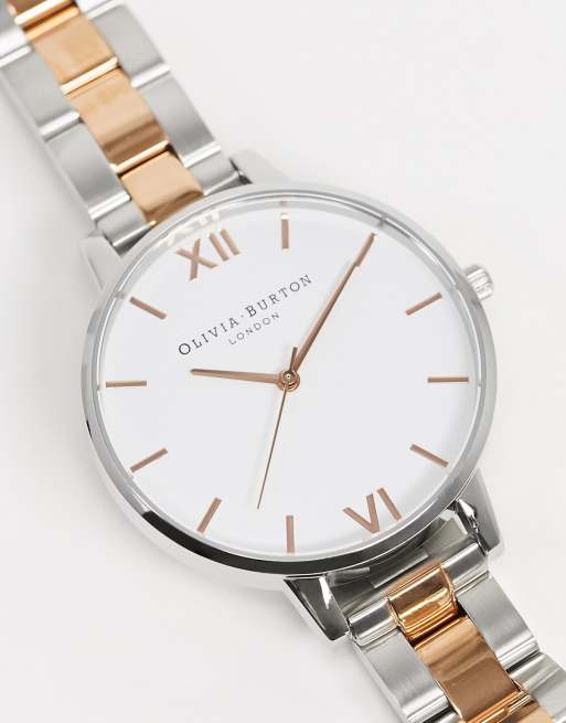 Olivia Burton - Horloge met witte wijzerplaat in zilver en roségoud