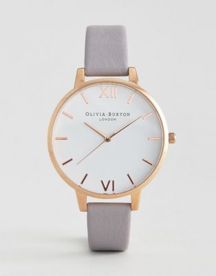 Olivia Burton - Horloge van lila-grijs leer met grote witte wijzerplaat