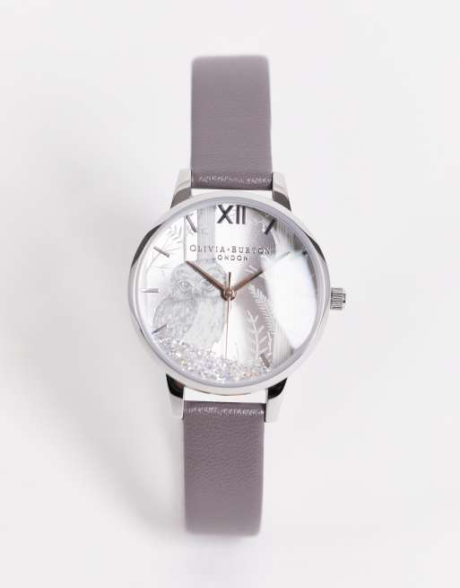 Olivia Burton leather London watch in grey and silver MULTI