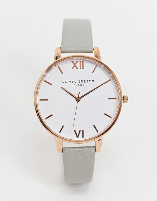 Olivia Burton leather watch in grey and rose gold