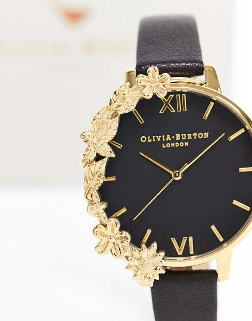 Olivia burton black and gold watch sale