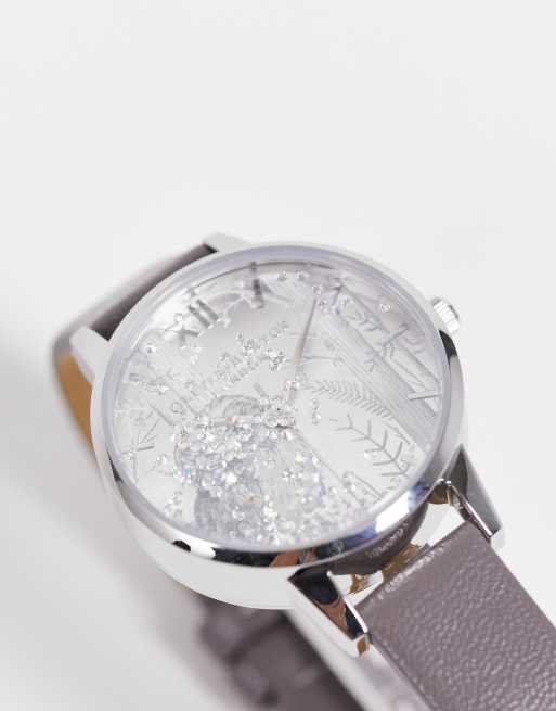 Olivia Burton London leather watch in grey and silver MULTI