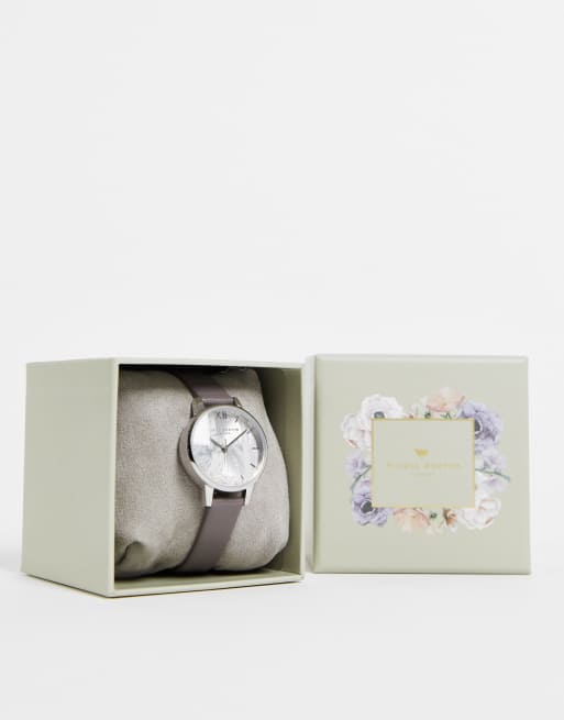 Olivia Burton London leather watch in grey and silver MULTI