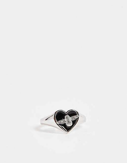 Olivia Burton love bug signet ring in black And silver