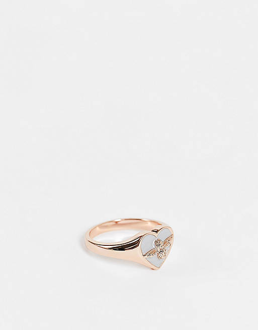 Olivia Burton Love Bug Signet Ring in grey and rose gold