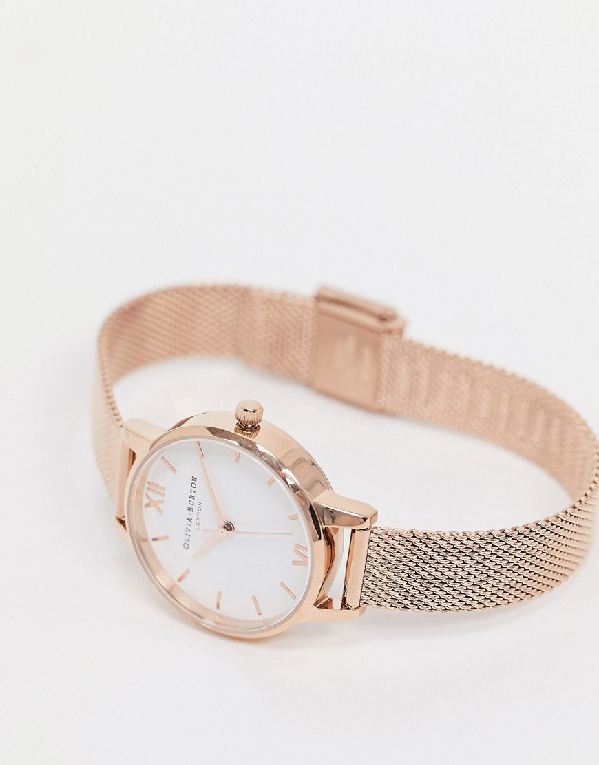 Olivia Burton - Midi horloge van mesh in rosé goud met witte wijzerplaat
